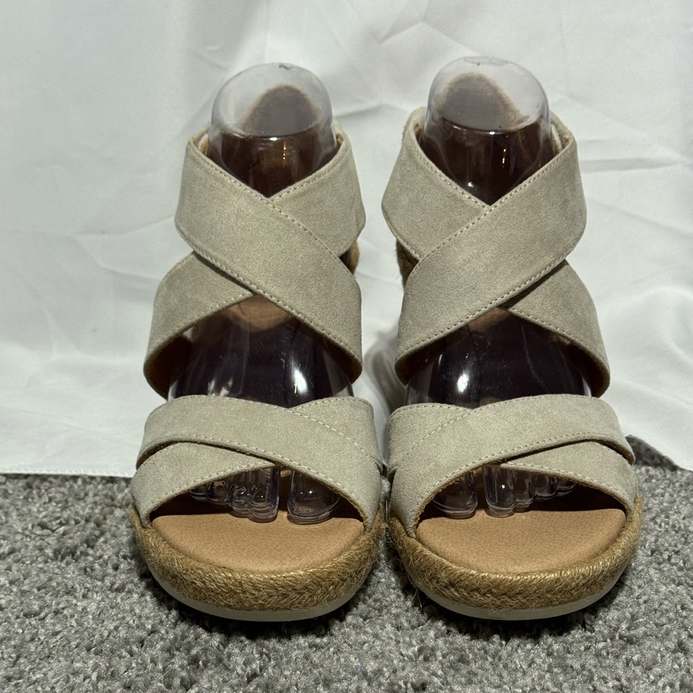 NWT Dr. Scholl's Sandals Visitors Platform Espadrille Open Toe Wedge Tan Size 9 - Picture 2 of 11